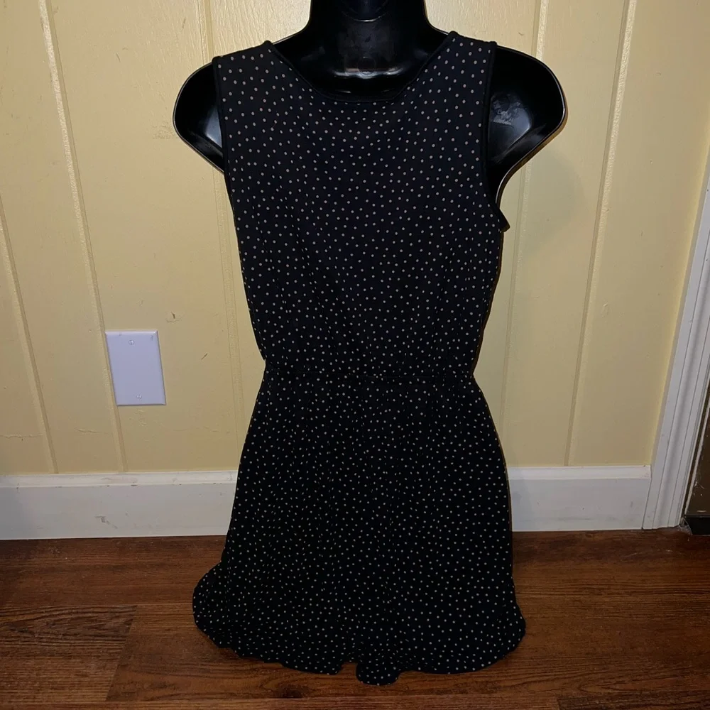LOFT Black & Tan Polka Dot Sleeveless Mini Dress Rayon & Lyocell Size S Petite - Picture 4 of 11
